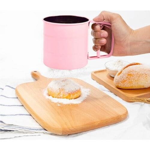 Semi-automatic Handheld Flour Shaker Cocoa Powder Hand-screened Stainless Steel Mesh Sieve Cup Sugar Flour Sieve Baking Tools