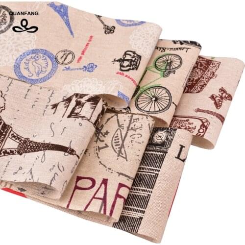 QUANFANG 6pcs/lot Tower Cotton Linen Fabric For Patchwork Handmade DIY Hometextile Cloth Doll Bags Cushion 10cmx50cm
