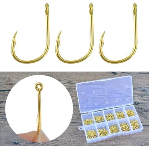 Iseama Fishing Hooks 500pcs/set Golden Iseama Fishhooks with Eye High Carbon Steel Freshwater Carp Fishing Barbed Fishhooks