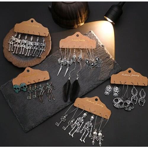 3 Pairs/Set Halloween Skull Skeleton Earrings Vintage Women Spider Pumpkin Drop Earring Punk Style Jewelry Gifts