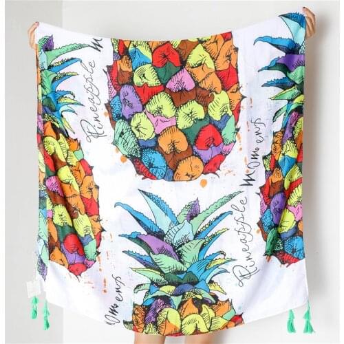 Spain Luxury Brand Pineapple Floral Tassel Viscose Shawl Scarf Autumn Winter Print Soft Pashmina Stole Muslim Hijab 180*100Cm