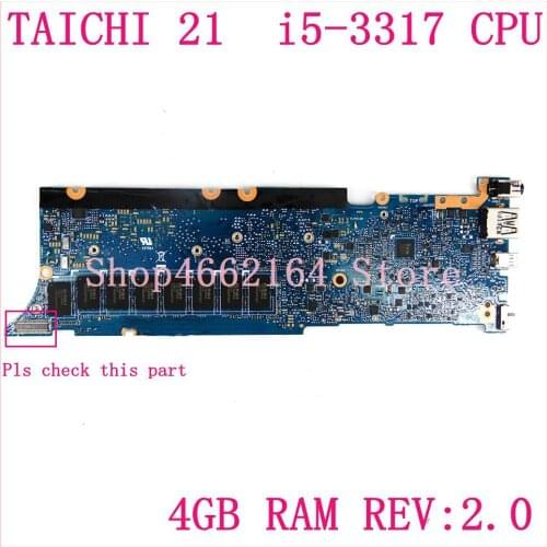 TAICHI 21 Mainboard i5-3317 CPU 4GB RAM REV2.0 Mainboard For TAICHI 21A TAICHI 21 Ultrabook Motherboard Mainboard 100% Test OK