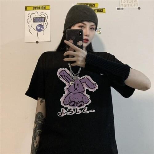 Ulzzang Gothic Punk rabbit cartoon Print Tops Summer Loose Vintage Streetwear kawaii Harajuku Japan casual funny women t-shirt