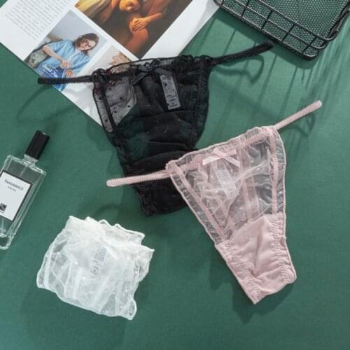 Hot Sale Ultra-thin Japanese Style Mesh Panties Ladies Panties Low Waist Translucent Sexy Thong Sweet T-shaped Panties