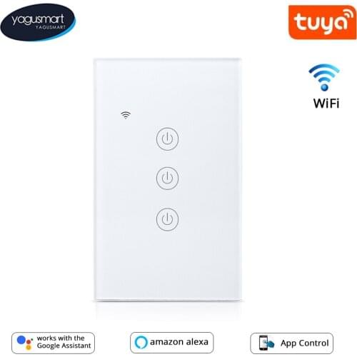 Yagusmart Tuya WiFi Smart Switch No Neutral US Touch Light Switch Work with Alexa Google Home Voice Remote Control 1 2 3 Gangs