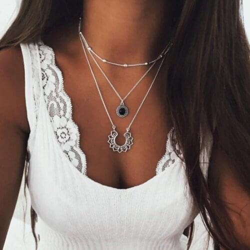 Punk Multi Layered Rose Choker Necklace Pendant Statement Collar Imitation Pearls Square Flower Chain Necklaces Women