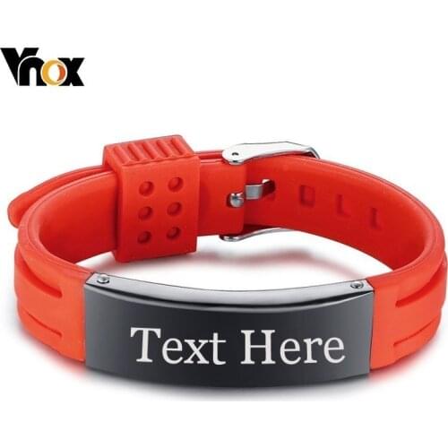 Vnox Mens Silicone Sport ID Bracelets for Women Custom Engraving Name Plate Unisex Strap Bracelet -Choose Your Color