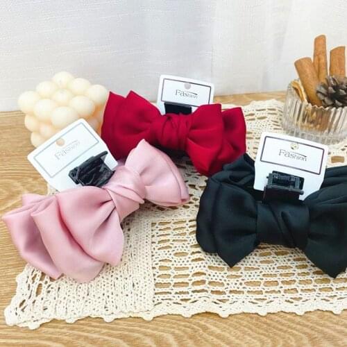 The new three-layer satin bow tie clip human fragrance princess headdress back head hair clip net red hair accessories female