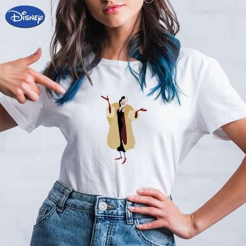 Disney Animation Women T Shirt Cruella De Vil Villain Printed Tshirt Soft Girl Creative 101 Dalmatians Exquisite Short Sleeve