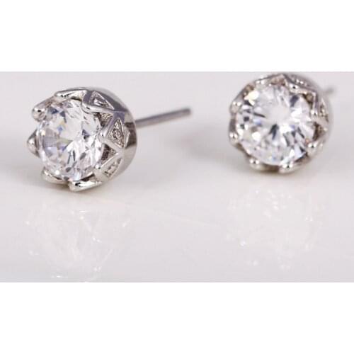 Vintage Style Women Clear Black CZ Stone Wedding Stud Earrings For Birthday 925 Silver Gifts