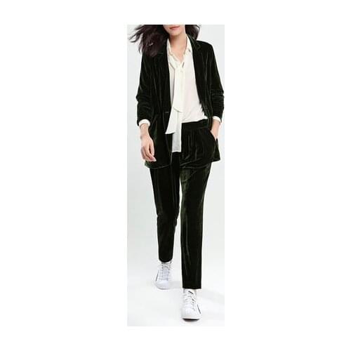 Women Blazer Spring Jackets New Atumn Golden Velvet Female Suit High Quality single button blazer mujer Tops LX1409