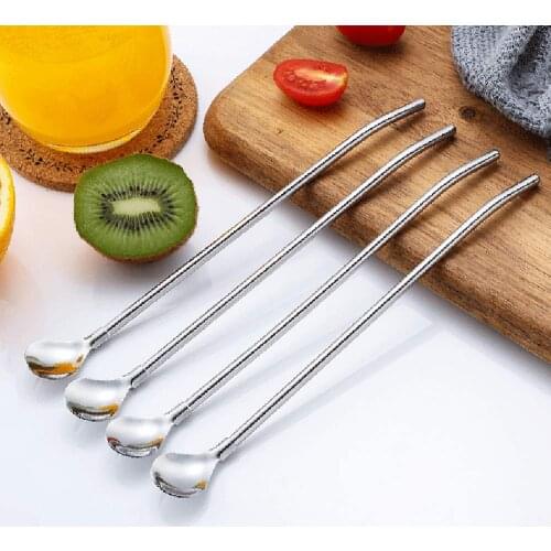1pc pack Reusable Stainless Steel Straws Spoon Metal Drinking 304 Sturdy Bent Straight Drinks Straw Replace Regular Spoon