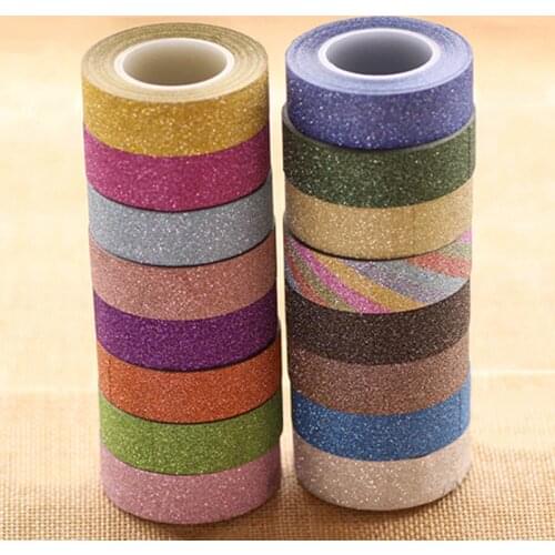 16 Colors Hot Sales 10m Glitter Washi Sticky Paper Masking Adhesive Tape Label Craft Decorative Diy