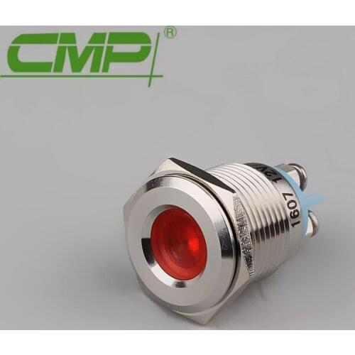 16mm Panel Mounting LED Indicator Light Chrome Plated Brass Stainless Steel