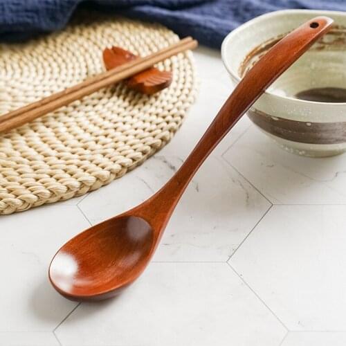 23CM Japanese Deep-Mouth Wooden Spoon Ramen Soup Spoon Stirring Coffee Kitchen Spoon Environmental Protection Wooden Tableware