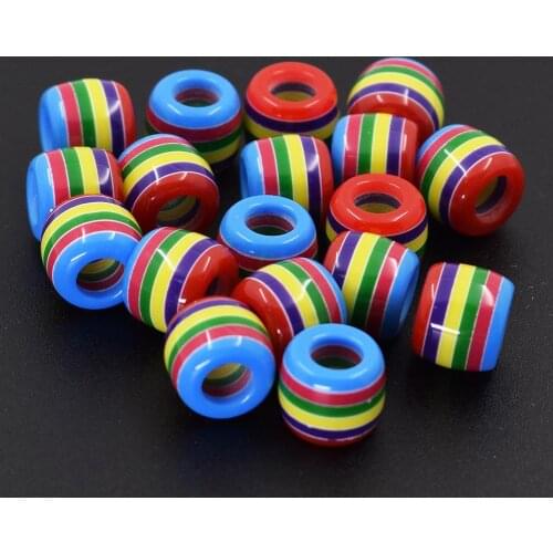 30pcs Big Hole DIY Bracelet Accessory Handcraft Department Mix Color Fringe Beads 12MM Round Resin Stripe Beads jewelry Findings