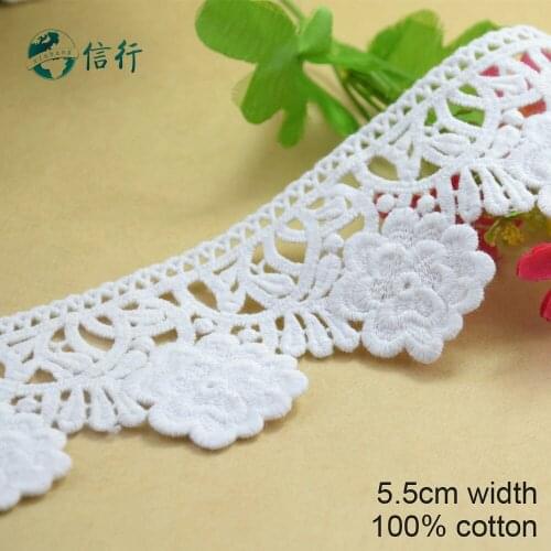 5.5cm width Cotton embroid lace sewing ribbon guipure trims or fabric warp knitting DIY Garment Accessories free shipping#3606