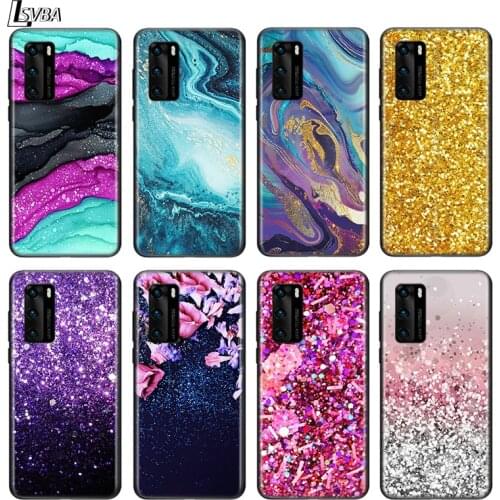 Aqua Blue Gold Effect For Huawei P Smart S Z Pro Plus 2018 2019 2020 2021 Mate 20 20X 5G 30 lite Pro Black Phone Case
