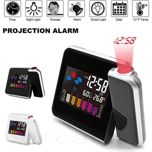 Digital Projection Alarm Clock Weather Station With Temperature Thermometer Humidity Hygrometer/Bedside Wake Up Projector Clock