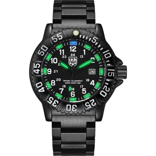 Men Stainless Steel Watches Blue Green Luminous Silica Gel Quartz WristWatch Waterproof Diving Swimming Outdoor Military Watches