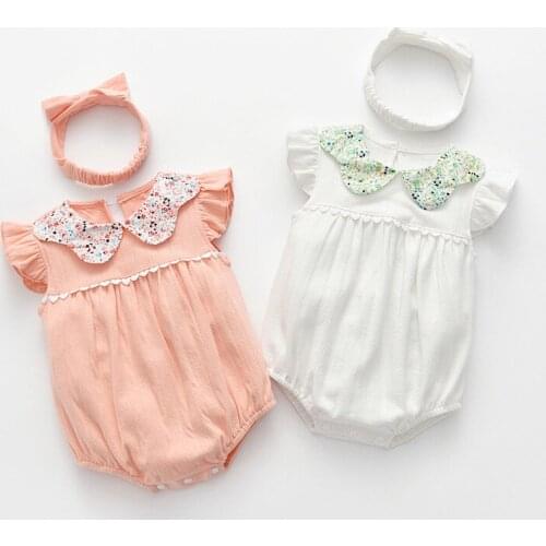 Baby Girl Romper For Newborn Triangle Summer Toddler Clothing Princess Jumpsuit One-Pieces Pure Cotton With Headband