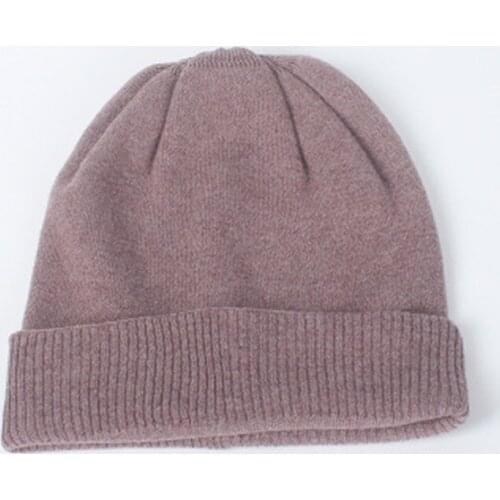 KENSHELLEY Double Layer Thickened Wool Knitted Hat Womens Winter Pure Color Simple Versatile Soft Comfortable Warm Wool Hat