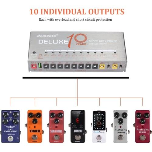 Demonfx Guitar Power Supply 10 Isolated Output for 9V/12V/18V Effect Pedal USB Charging Port Short Circuit & Overload Protection