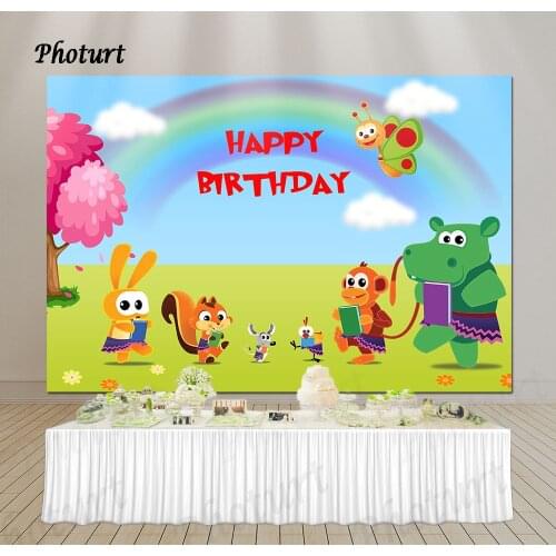 PHOTURT Baby TV Backdrop Kids Birthday Party Background Cartoon Animals Rainbow Vinyl Polyester Studios Decoration Props