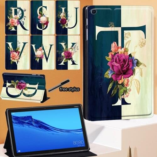 Flower Letter Series Tablet Case for Huawei MediaPad M5 10.8 Inch/M5 Lite 10.1 Inch Drop Resistance Stand Cover+Free Stylus