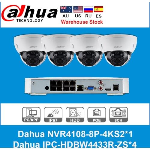 Dahua 4MP 8+4 Security CCTV Camera Kit NVR4108-8P-4KS2 IP Camera IPC-HDBW4433R-ZS 5X ZOOM P2P Surveillance Kits Easy Install