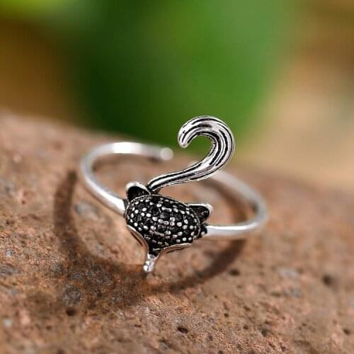 Retro Style 925 Sterling Silver Fox Rings For Women Fashion Open Adjustable Crystal Ring Sterling-silver-jewelry