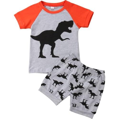 2Pcs Kids Baby Boys Dinosaur Short Sleeve Tops T-shirt Pants Outfit Clothes Sets Size 2-7T