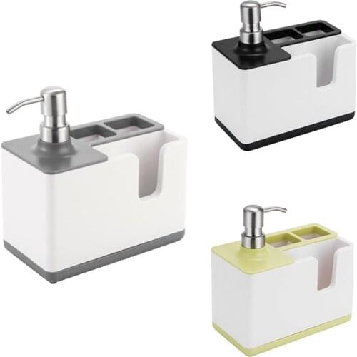 Kitchen Storage Shelf 3-in-1 Soap Dispenser Towel Rack Sponge Holder Bathroom Multifunctional Organizer Tool