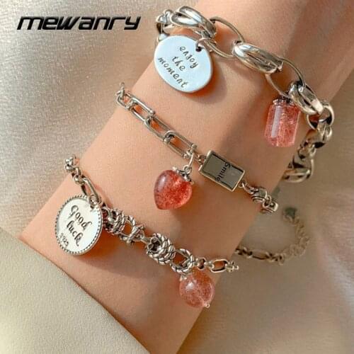 Mewanry 925 Sterling Silver Bracelets for Women Summer New Trend Vintage Pink Pendant Thick Chain Party Jewelry Birthday Gifts