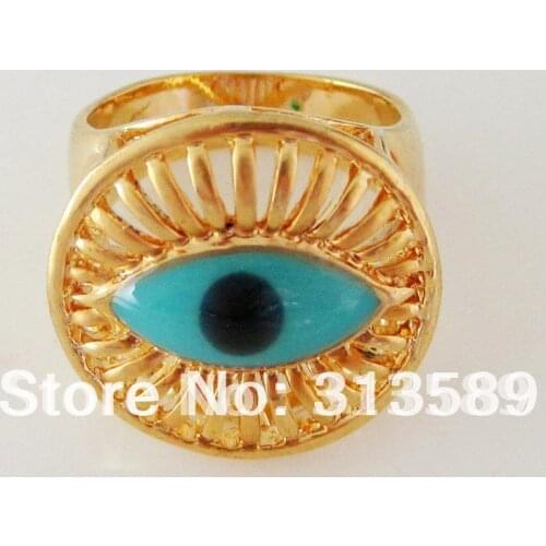 MIN ORDER 10$ CAN MIX DESIGN /TOP QUALITY - YELLOW GOLD GP OVERLAY Santa Lucia EYE/ EVIL EYE RING SZ 7/8/GREAT GIFT