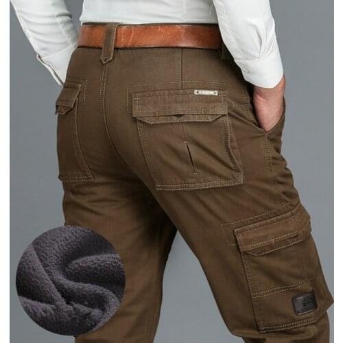 ICPANS Plus Size 40 42 44 Fleece Warm Winter Pants Men Loose Casual Pants Cargo Mens Clothes Army Green Khaki Black Overalls