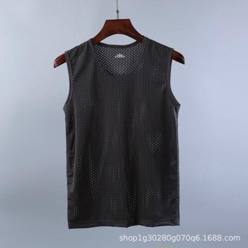 2021 mesh vest Mens sports breathable Hollow quick dry ice silk vest Summer sleeveless T-shirt Cool running fitness clothing