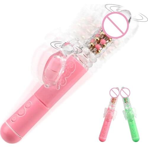 OLO G Spot Dildo Dual Vibration Wand Telescopic Rotating Bead Rods Female Masturbator Butterfly Vibrator Sex Toys for Women