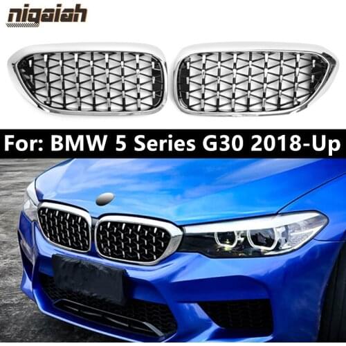 Front Kidney Bumper Racing Grill For BMW 5 Series G30 G31 G38 520i 530i 540i 2018 2019 Glossy Black Chrome Diamond Grille