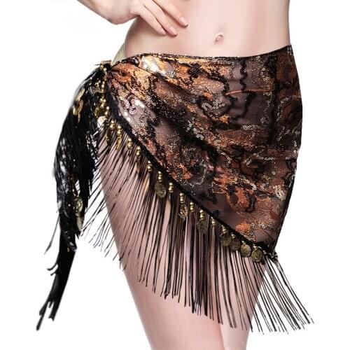 Tie-dyed Women Dance Accessories Fringes Mesh Sequins Base Triangle Belt Belly Dance Hip Scarf with Coins