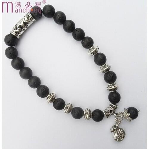 High-quality Wallet Water drop pendant Lava Volcanic bead strand Black bracelet natural Purse LAVA Volcanic stone beads bracelet