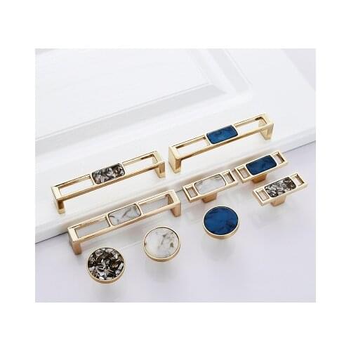 Blue Nordic Marble Shell Cabinet Handle Knobs Drawer And Wardrobe Pulls Furniture Hardware 96Mm 128Mm