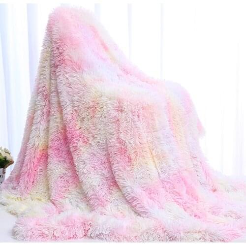 Rainbow Pink Super Soft Plush Blanket Bedding Sofa Cover Furry Fuzzy Fur Warm Throw Cozy Couch TV Blanket 160x200cm
