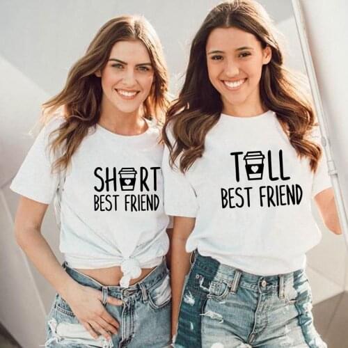 Coffee Best Friend Graphic Tees Women T-shirt BFF Best Sister Couple Matching Tees Summer Short Sleeve Tops Harajuku Clothing