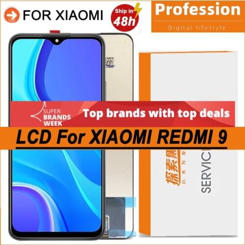 100% Original 6.53'' Display with frame For Xiaomi Redmi 9 LCD Touch Screen Digitizer Assembly 10 Point Touch Repair Parts