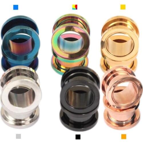 2Pcs Stainless Steel Ear Tunnel Plug Piercings Women Men 6 Colors 2-20mm Ear Plugs Tunnels Ear Expander Body Jewelry Ear Gauges