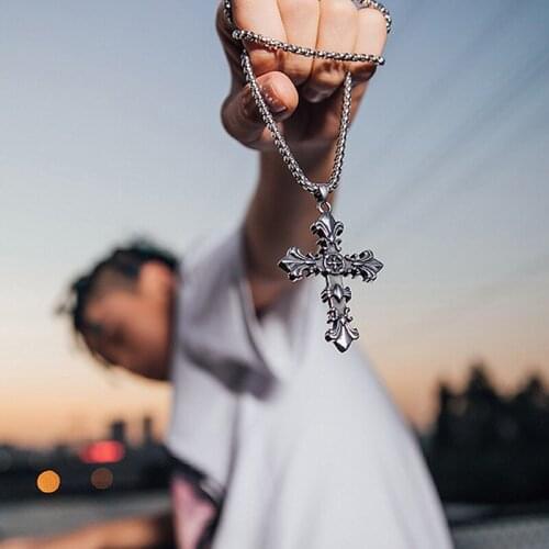 2020 fashion brand vintage cross necklace mens personality domineering titanium steel ornaments