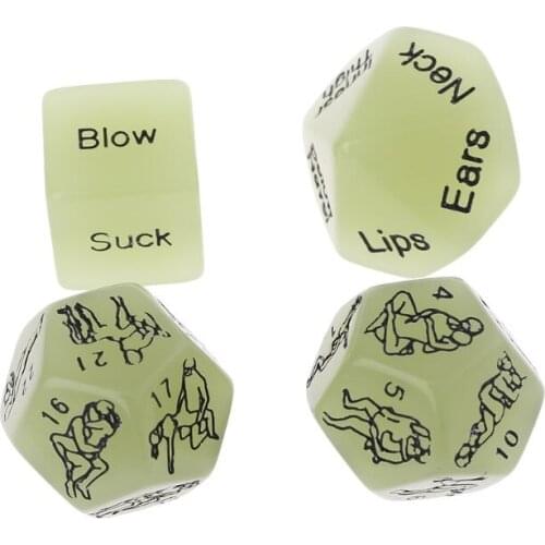 4 Pcs Acrylic Dice Luminous D6 D10 D12 Nightclub Bars Entertainment Tools Adult Couples Flirting Toys Erotic Patterns English