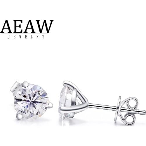 AEAW 925 Classic Silver 2ctw F Color Moissanite VVS Fine Jewelry Diamond Stud Earrings For Women