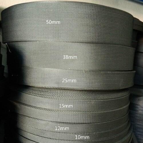 Free Shipping Black Nylon Webbing 10/12/15/25/38/50mm Wide Straps For DIY Craft Bags Handmade Sewing Accessories